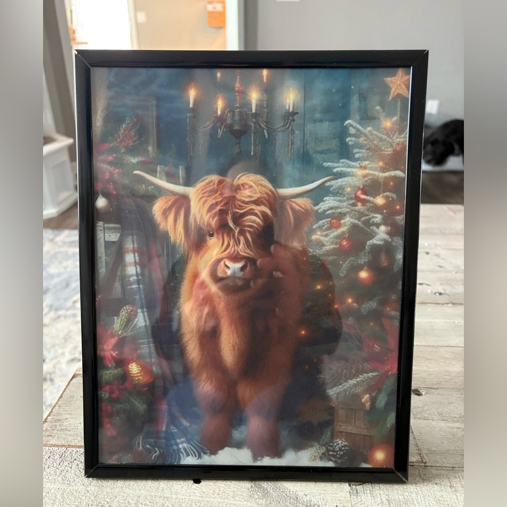 Christmas Highland Cow Framed Print 8x10 - Cozy Cabin Holiday Decor